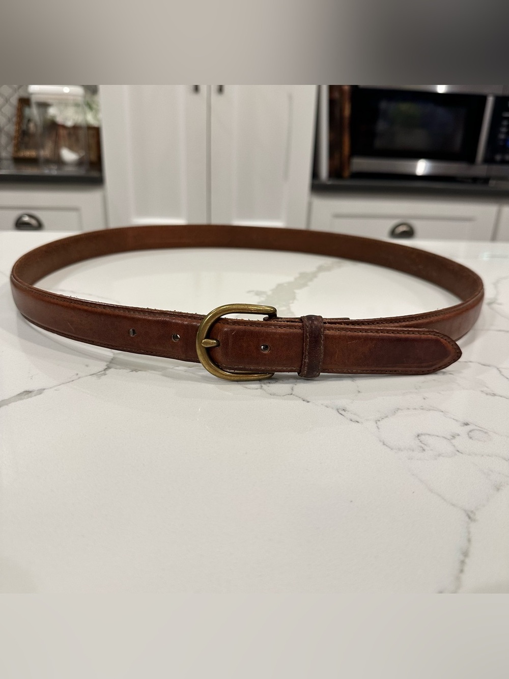 Vintage Polo Ralph Lauren Brown Italian Leather Belt Mens 42 Brass Buckle Preppy